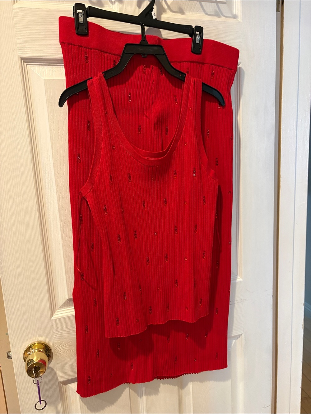 INC International Concepts Red Ribbed Tank with Sequin Detail